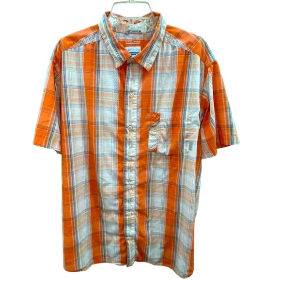 Columbia Omni-wick Short Sleeve Plaid Shirt Orange XL Mens Advanced Evaporation - Picture 2 of 10